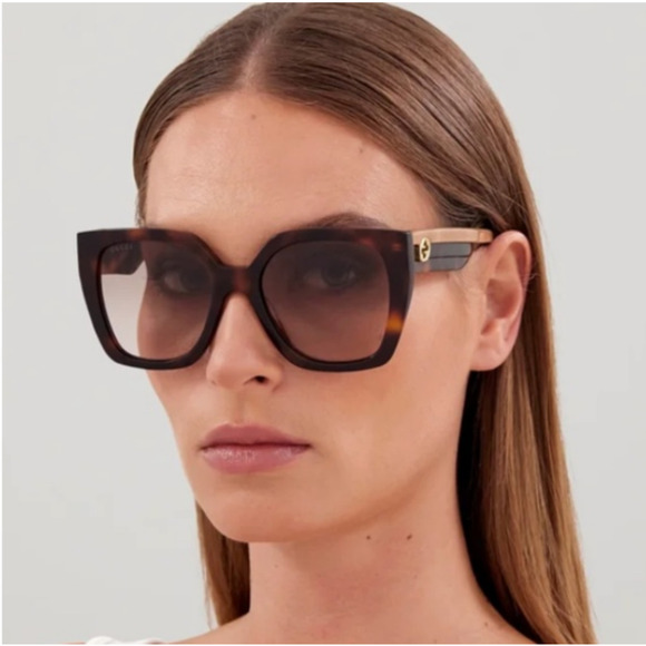 Gucci Sunglasses GG Logo Glitter Havana Hollywood Oversize Square Gradient Brown